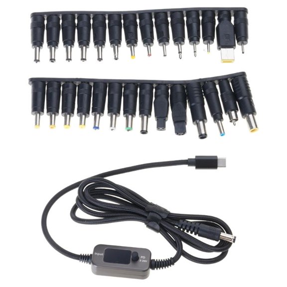 CEORPER Adjustable Voltages USB C To DC5525 Charging Cable PD100W 28 Conversion Heads