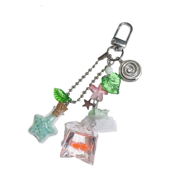 CEORPER Adorable Small Acrylic Charm Keychain Star Designs Fish Wishes Bottle Keyring