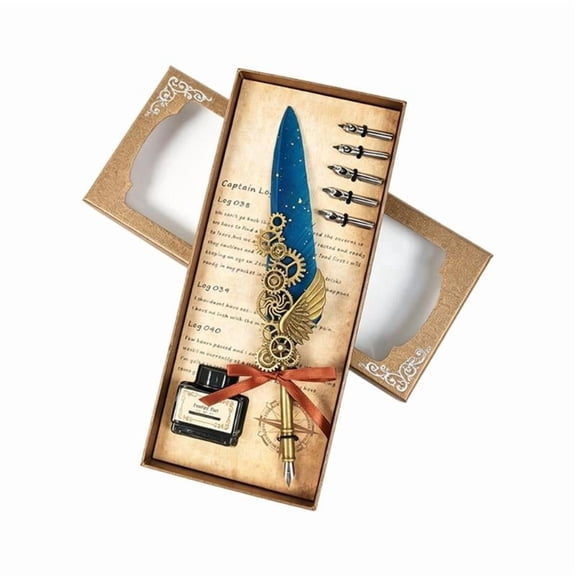 CEORPER Antique Engraved Pen Set Retro Quill Pen With Inks Bottle And 5 Tip