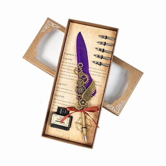 CEORPER Antique Engraved Pen Set Retro Quill Pen With Inks Bottle And 5 Tip