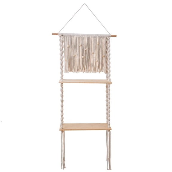 CEORPER Bohemian Macrame Wall Hanging Shelf Double Layer Floating Storage Rack Plants Holder Display Organizer with Tassel Decor