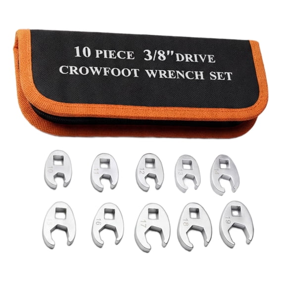 CEORPER Complete 10mm-19mm Crowfoot Wrench Collection Steel Construction 3/8'' Drive with Organizers Pouch