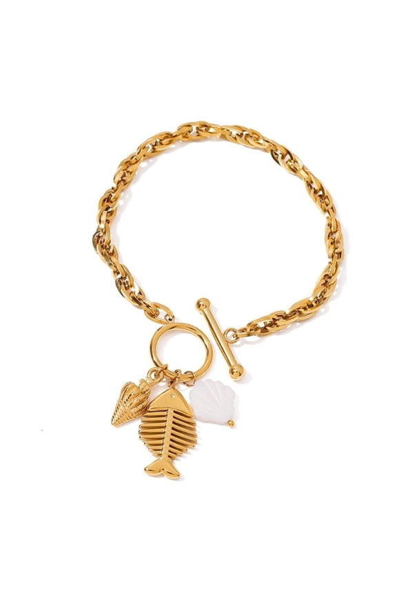 Contemporary Shell Fishbone Conch Adjustable Closure Marine Style Bracelet