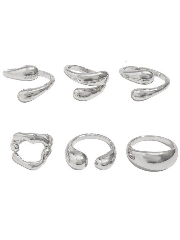 Cool Liquid Metal Lavas Rings 6PCS Pack Sturdy Alloy Statement Jewelry
