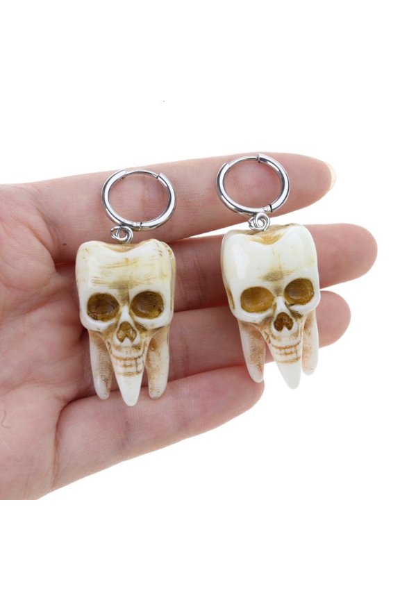 Dark Horror Tooth Earrings Gothic Punk Handmade Resin Dangle Accessory