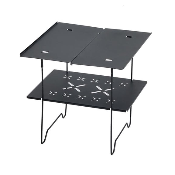 CEORPER Double Deck Metal Plate Camping Table, Easy to Clean Outdoor Camping Table