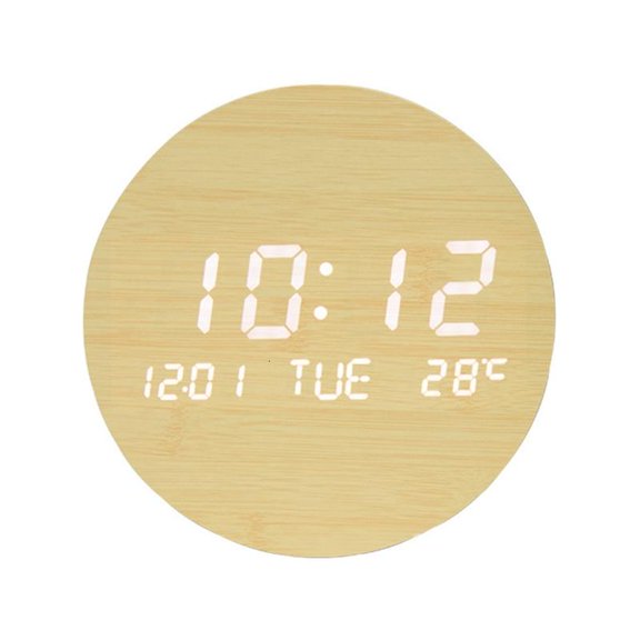 CEORPER Electronic Wood Wall Clock Led Digital for Time Date Temperature Diaplay