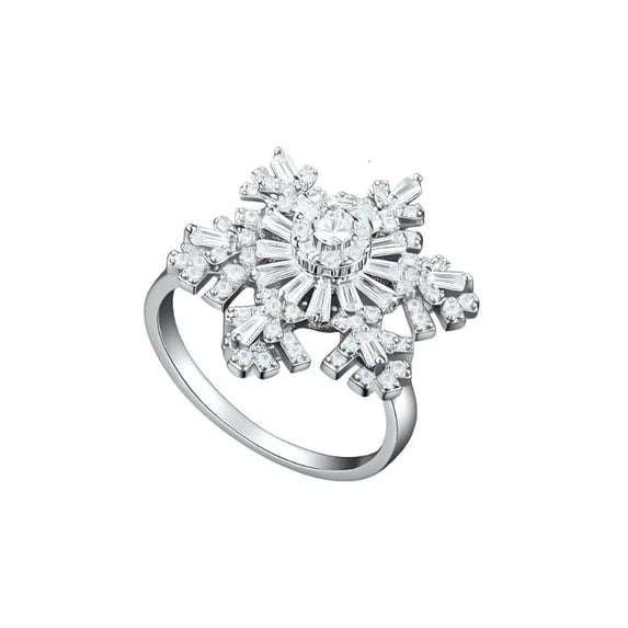 CEORPER Elegant Snowflake Ring Handmade Zircon Layers Copper Craft ...