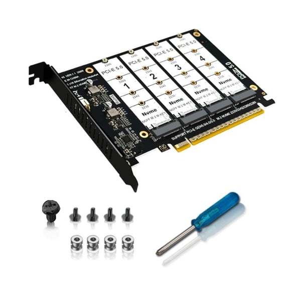 CEORPER Four Slot M.2 NVMe SSDs Adapter Card with PCIe 5.0 Fast Speed Expansion