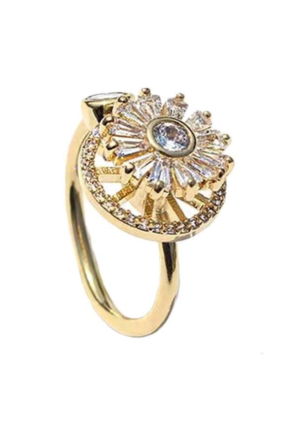 Gold Sunflower Winding Stackable Ring Spinner Rings for Couple Women Men