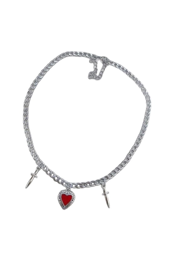 Gothic Love Themed Heart Longsword Necklace Stainless Steel Jewelry Piece