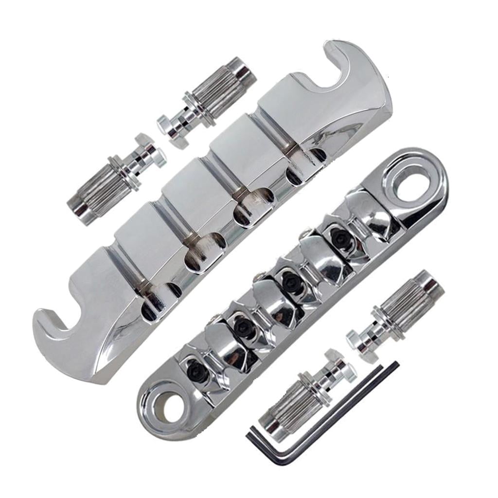 CEORPER Guitar Tune O-Matic Roller Saddles Bridge with Wrench Set Replacement Parts LP Style 4 String Electric Guitar Bridge