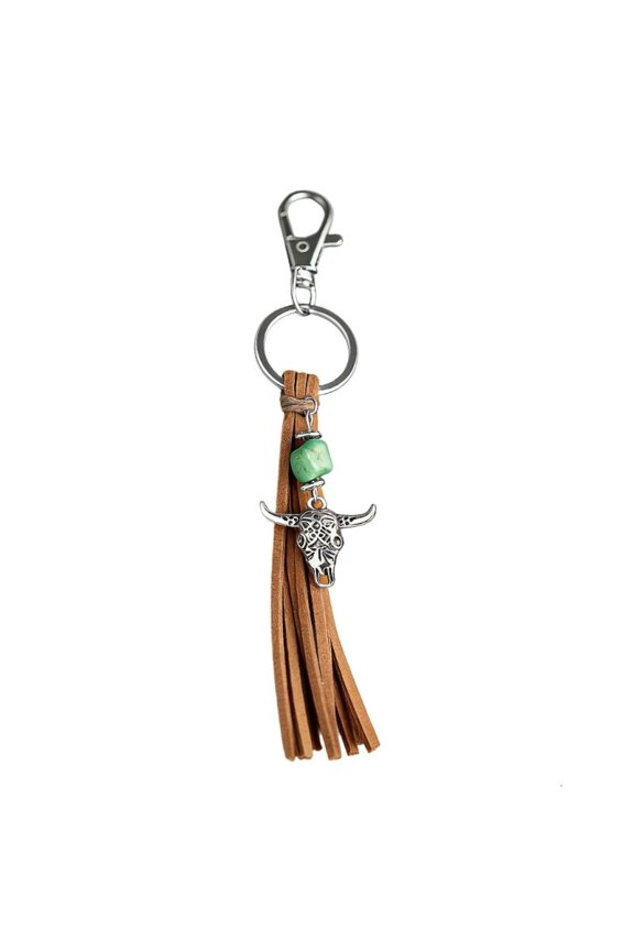 Handmade Cow Head Key Holder Charm With Horseshoe Leaf Pendant For Gift