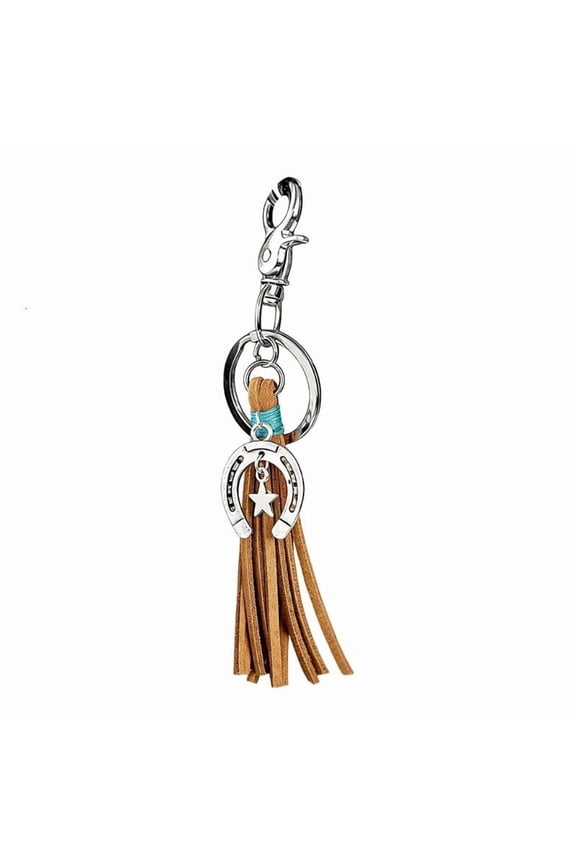 Handmade Cow Head Key Holder Charm With Horseshoe Leaf Pendant For Gift