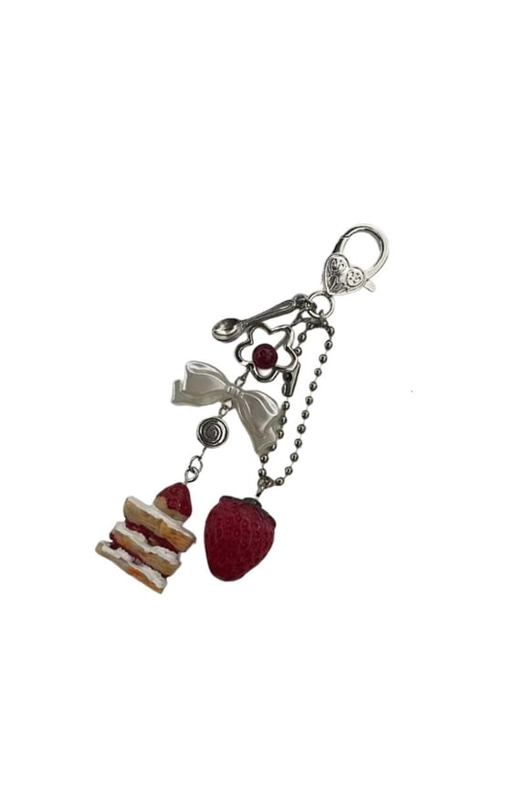 Handmade Small Cake Bead Charm Keychain Sweet Dessert Key Jewelry for Daily