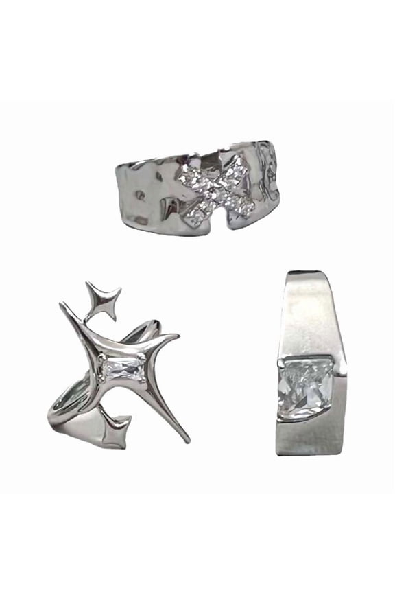 Harajuku Y2k Accessories Shiny Cross-shape Irregular Crystal Rings for Women
