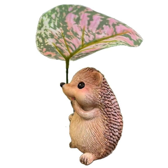 CEORPER Hedgehog Figurine Holding Leaf Resins Statue for Garden Yard Decors Ornament