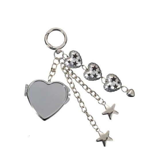 CEORPER Lovely Metallic Heart Shaped Compact Mirror With Chain For Bag Decoration