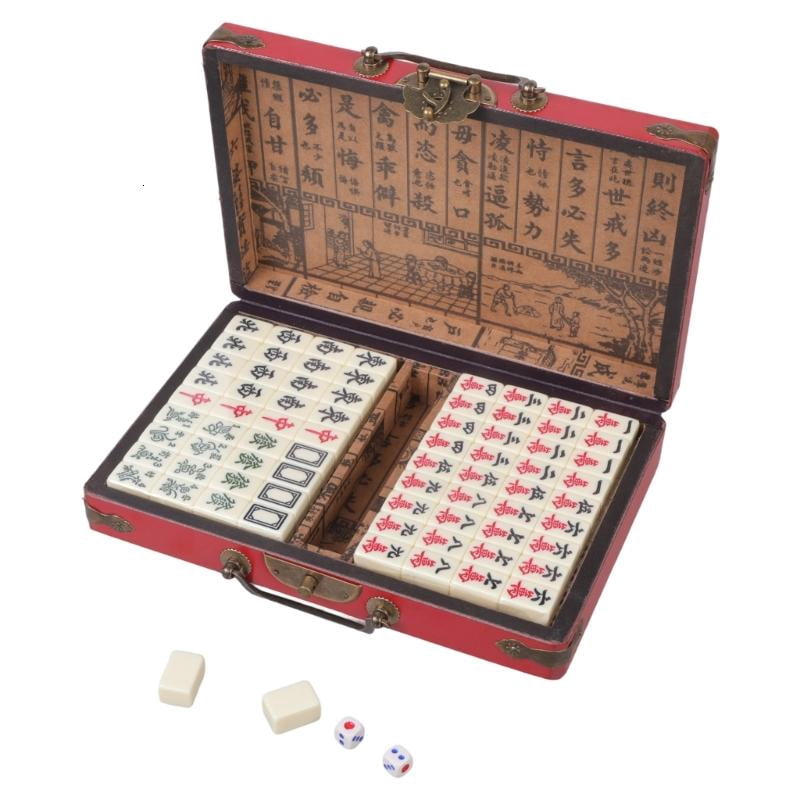 CEORPER Mini Mahjong Set Light Portable Vintage Traditional Chinese Mahjong Board Game