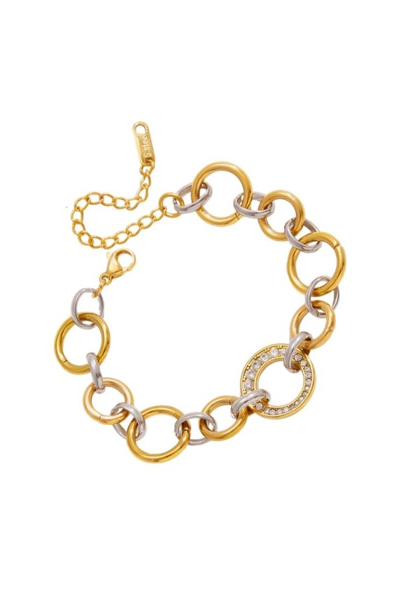 Modern Fashion Gold And Silver Color Contrast Stainless Steel Loop Bracelet