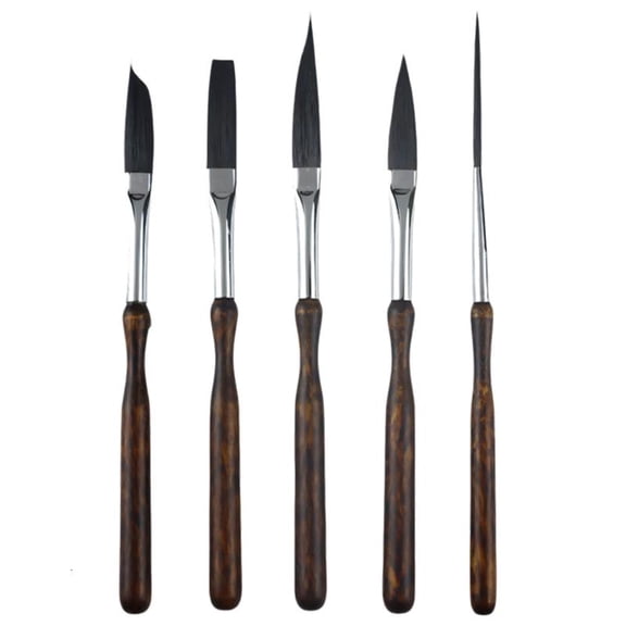 CEORPER Pack Of 5 Portable Wooden Detail Brush For Writing Drawing And Sketching