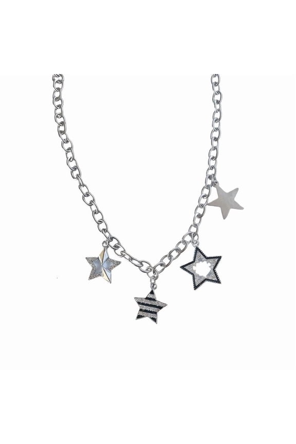 Punk Style Black White Crystal Star Necklace Adjustable For Modern Edge