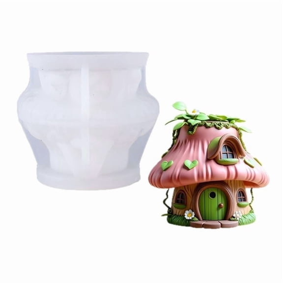 CEORPER Silicone Mold Mushroom Houses Shape Flower Container Moulds for Crafting