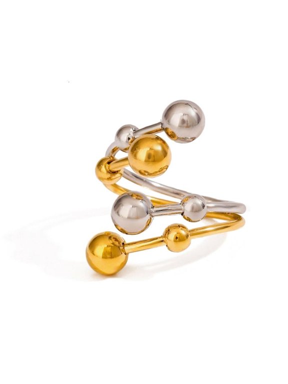 Spherical Balls Fashion Ring Stainless Steel Gold Silver Double Opening Adjustable