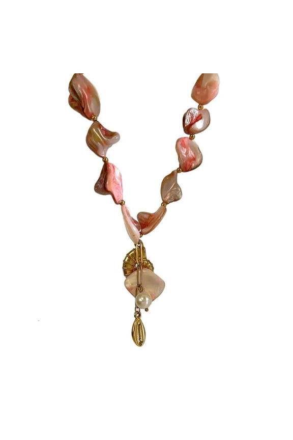Stainless Steel Conch Shell Necklace Bohemian Imitation Pearls Beach Jewelry