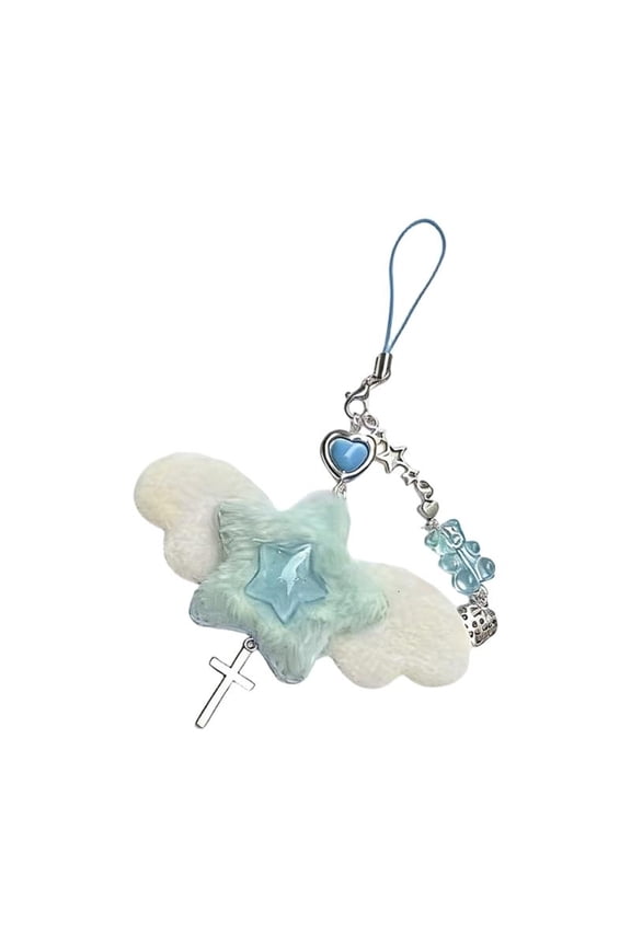 Sweet Blue Pink Fuzzy Strawberry Key Chain Charm For School Office Daily Use