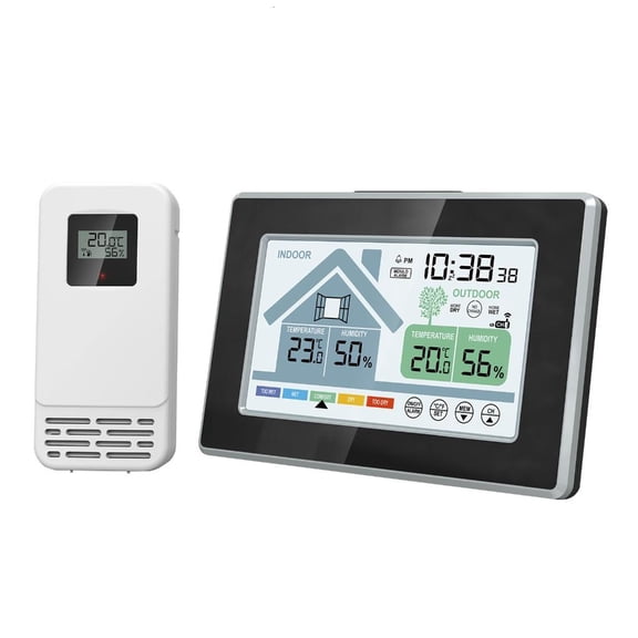 CEORPER Thermometers Hygrometer Gauge LCD Display Weather Stations with Time Alarm Clock