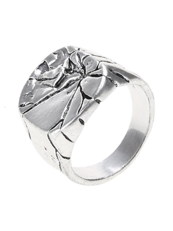Trendy Sqaure Vintage Silver Ring Broken Crack Signet Ring Gift for Couples