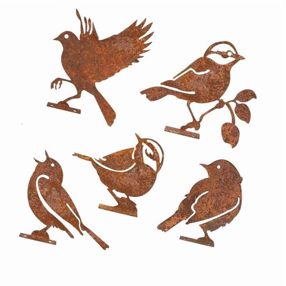 CEORPER Unique Rusty Bird Sculptures Pack Of 5 Perfect For Garden And Indoor Spaces