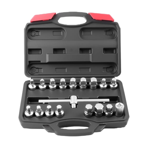 CEORPER Universal 18 Piece Automotive Mechanic Tool Set With Oil Drain Lever Wrench Socket And Portable Storage Case Organization