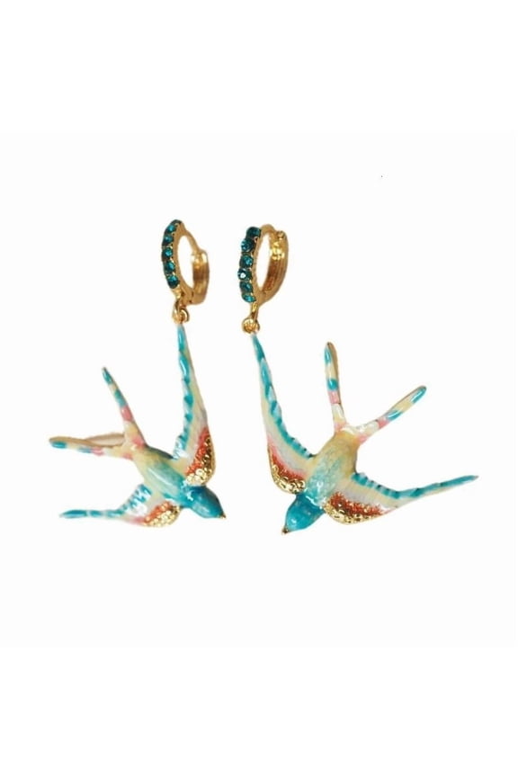 Vibrant Enamel Swallow Drop Earrings Unique Ear Rings For Trendy Adults