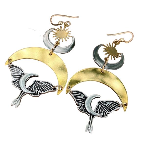 CEORPER Vintage Moon Moth Earrings Dangle Earrings Ear Jewelry Exaggerated Earrings