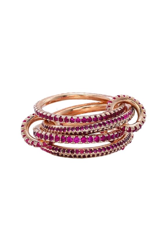 Womens Rose Golden Stackable Rings Colorful Cubic Zirconia Mix Metal Jewelry