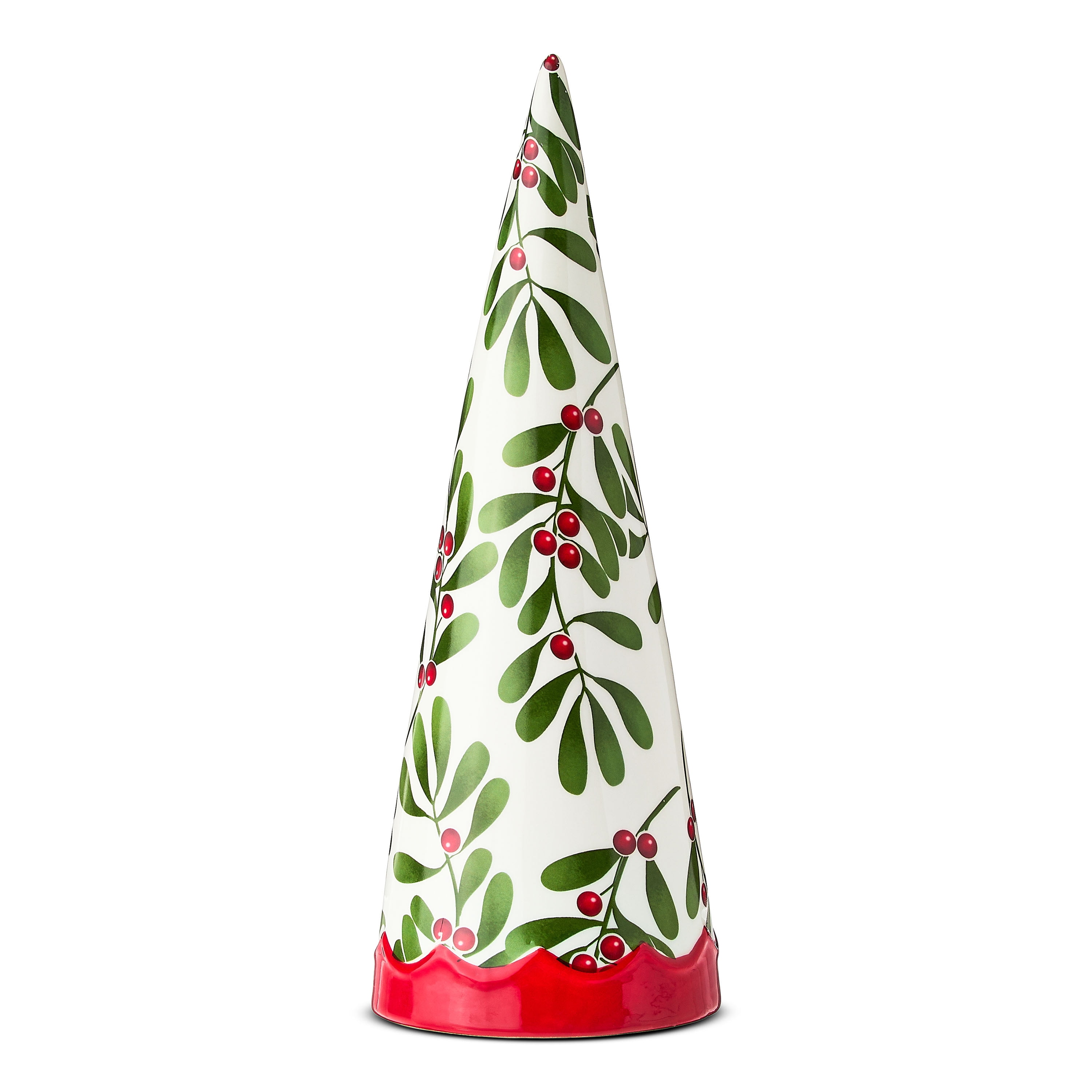 Ceramic Holly and Berries Christmas Tree Tabletop Decoration, White/Green/Red, 10", by Holiday Time - Walmart.com