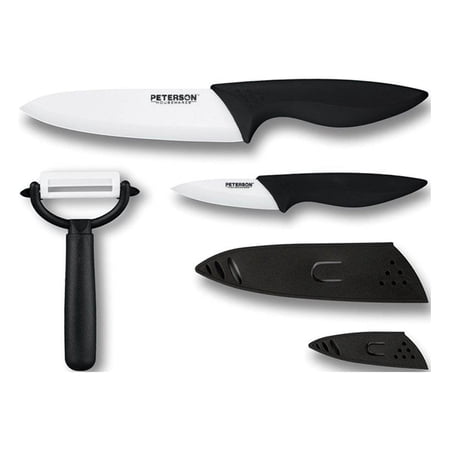 CERAMIC KNIFE SET, 5 PIECES (3", 6", Peeler + 2 Sheaths. ColorBox w/PVC Tray by Peterson Housewares Artwares