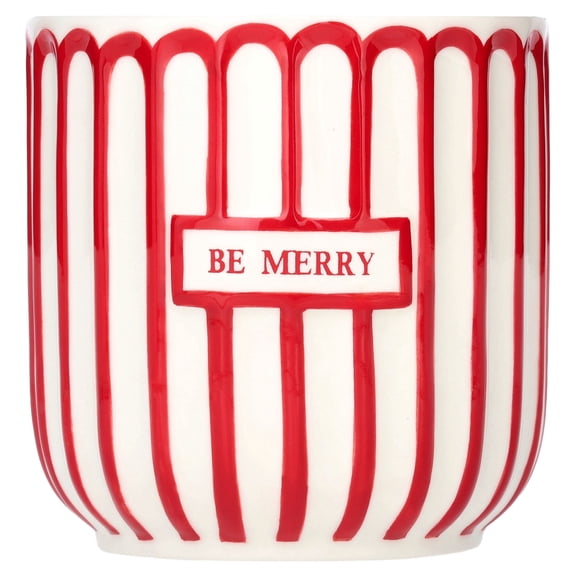 Be Merry Ceramic Pot Christmas Decoration, Red and White, 4.5", by Holiday Time