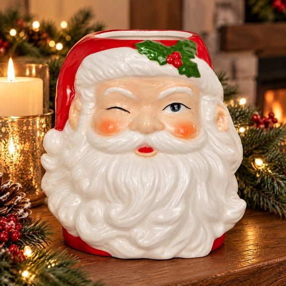 Ceramic Winking Santa Christmas Decoration, Multicolor, 7.5", by Holiday Time