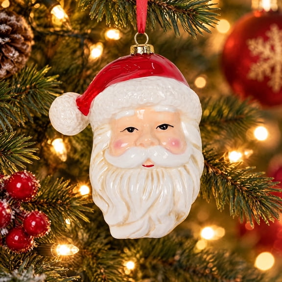White and Red Ceramic Santa Christmas Ornament, 5.3", by Holiday Time