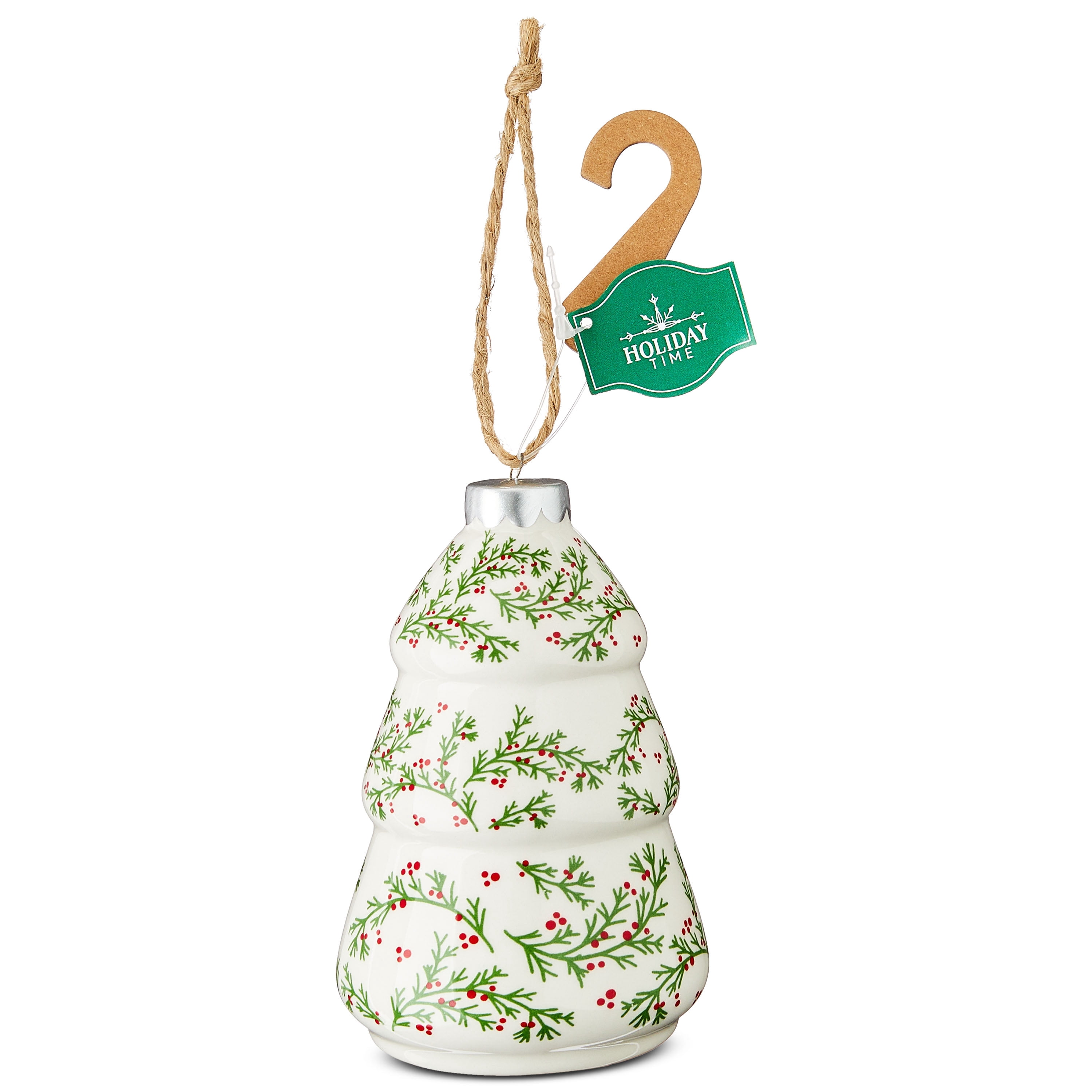 Green and White Mini Ceramic Tree Christmas Ornament, 4.5", by Holiday Time