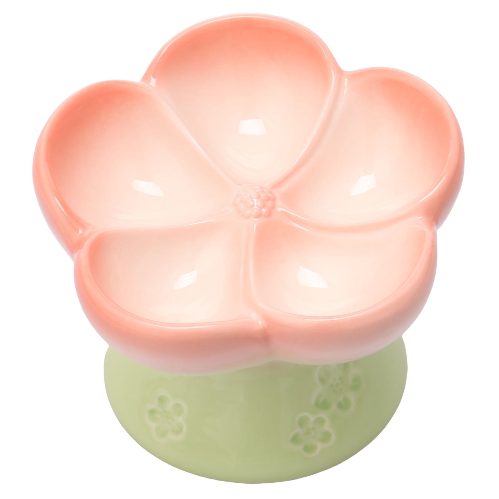 CERAMICS Raised Slow Feeder Cat Bowl, Ceramic Elevated and Titled Glass Food Bowl Small Dogs Slow Feeder, Flower Shaped Cute Cat Dish for Dry and Wet Food (Pink, 5.5")