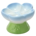 thumbnail image 1 of CERAMICS Raised Slow Feeder Cat Bowl, Ceramic Elevated and Titled Glass Food Bowl Small Dogs Slow Feeder, Flower Shaped Cute Cat Dish for Dry and Wet Food (Blue, 5.5"), 1 of 10