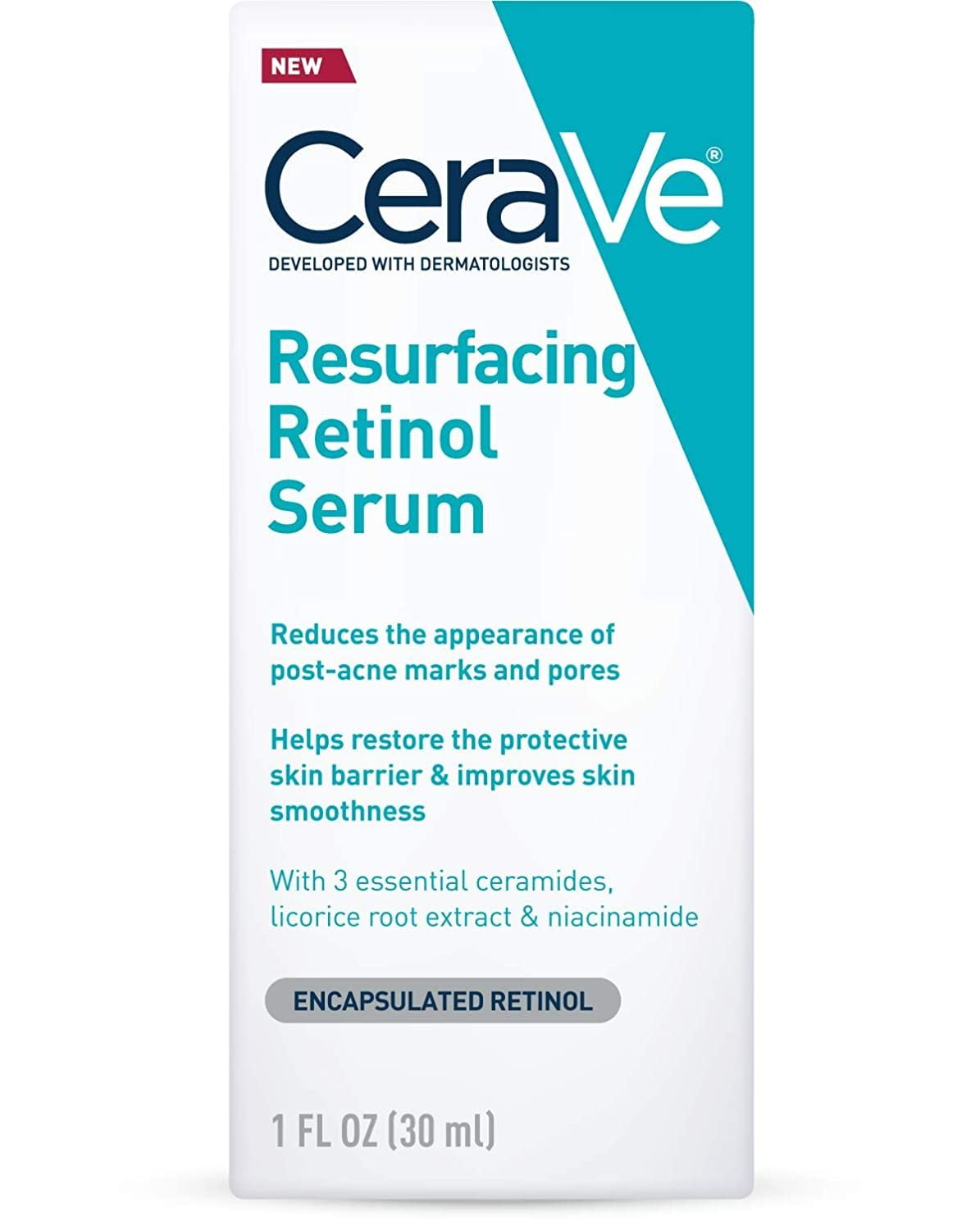  CeraVe Retinol Serum for Post-Acne Marks and Skin Texture, Pore Refining, Resurfacing, Brightening Facial Serum with Retinol and  Niacinamide, Fragrance Free, Paraben Free & Non-Comedogenic