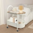 thumbnail image 1 of CERBIOR 2 Tier Rolling Side Table, Metal Coffee Sofa Side End Table,Handle Utility Cart, Bed Side Table with Wheels Night Stand, Serving Cart,Drink Cart, for Living Room, Bedroom, Bathroom,WHITE, 1 of 8