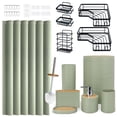 thumbnail image 1 of CERBIOR 32 Pcs Bamboo Bathroom Accessories Sets with Shower Curtain& Shower Caddy, Irregular Stripe Design Complete Set Bathroom Decor Vanity Countertop Accessory Set, Green, 1 of 8