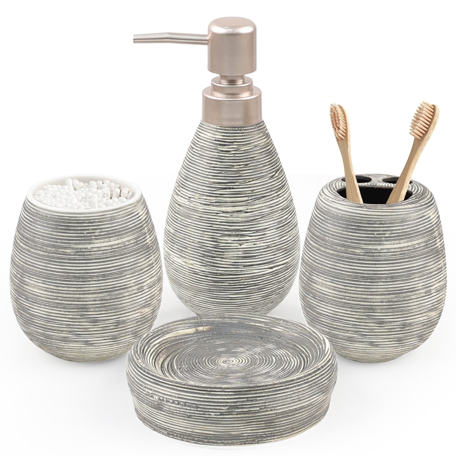 Gray Textured Ceramic 4-Piece Bathroom Accessory Set