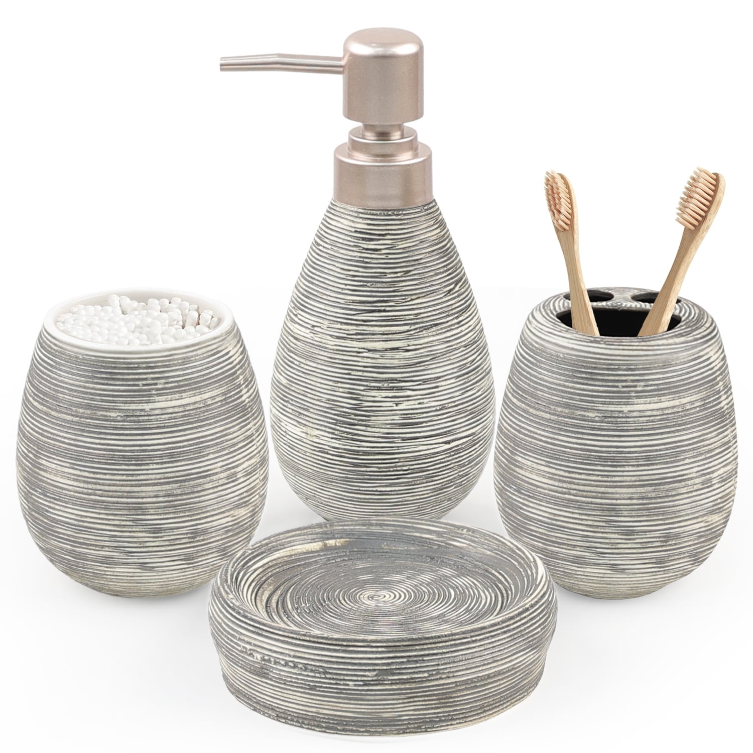 Gray Textured Ceramic 4-Piece Bathroom Accessory Set